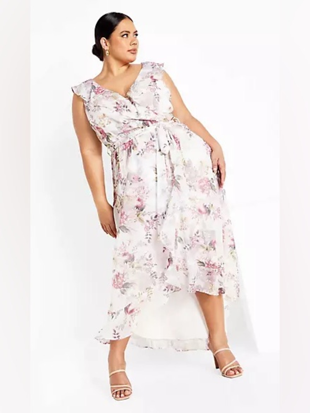 City Chic White Floral Ruffle High-Low Maxi Dress - New! - Size 20